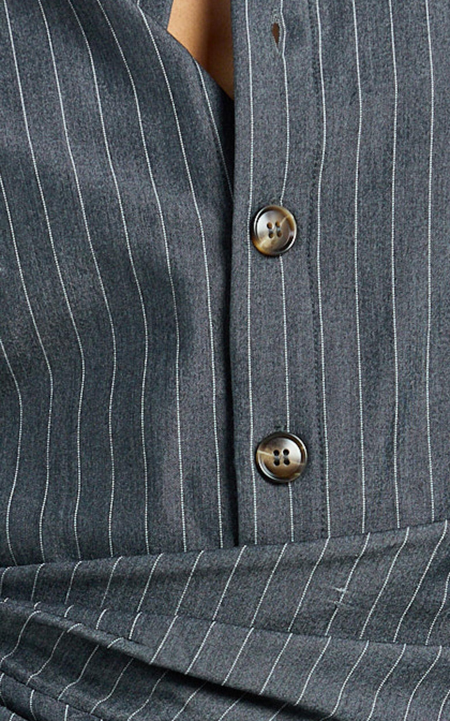 Desiree Mini Dress - Long Sleeve Wrap Skirt Shirt Dress in Grey Product Image