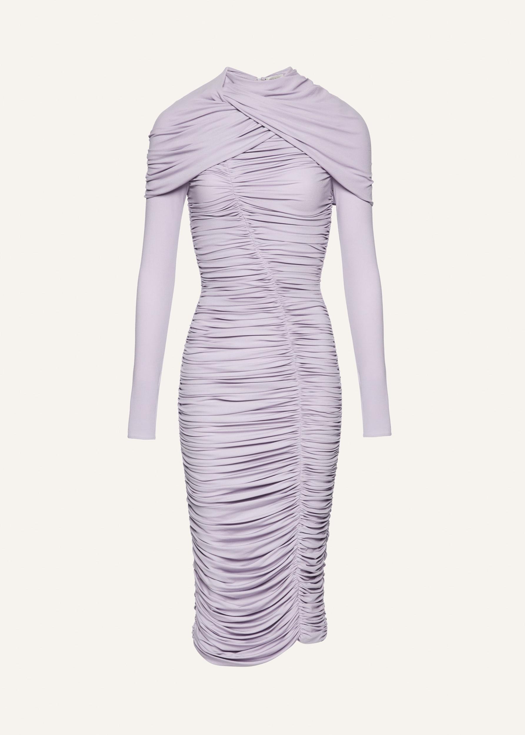 Draped high neck midi dress in purple Product Image