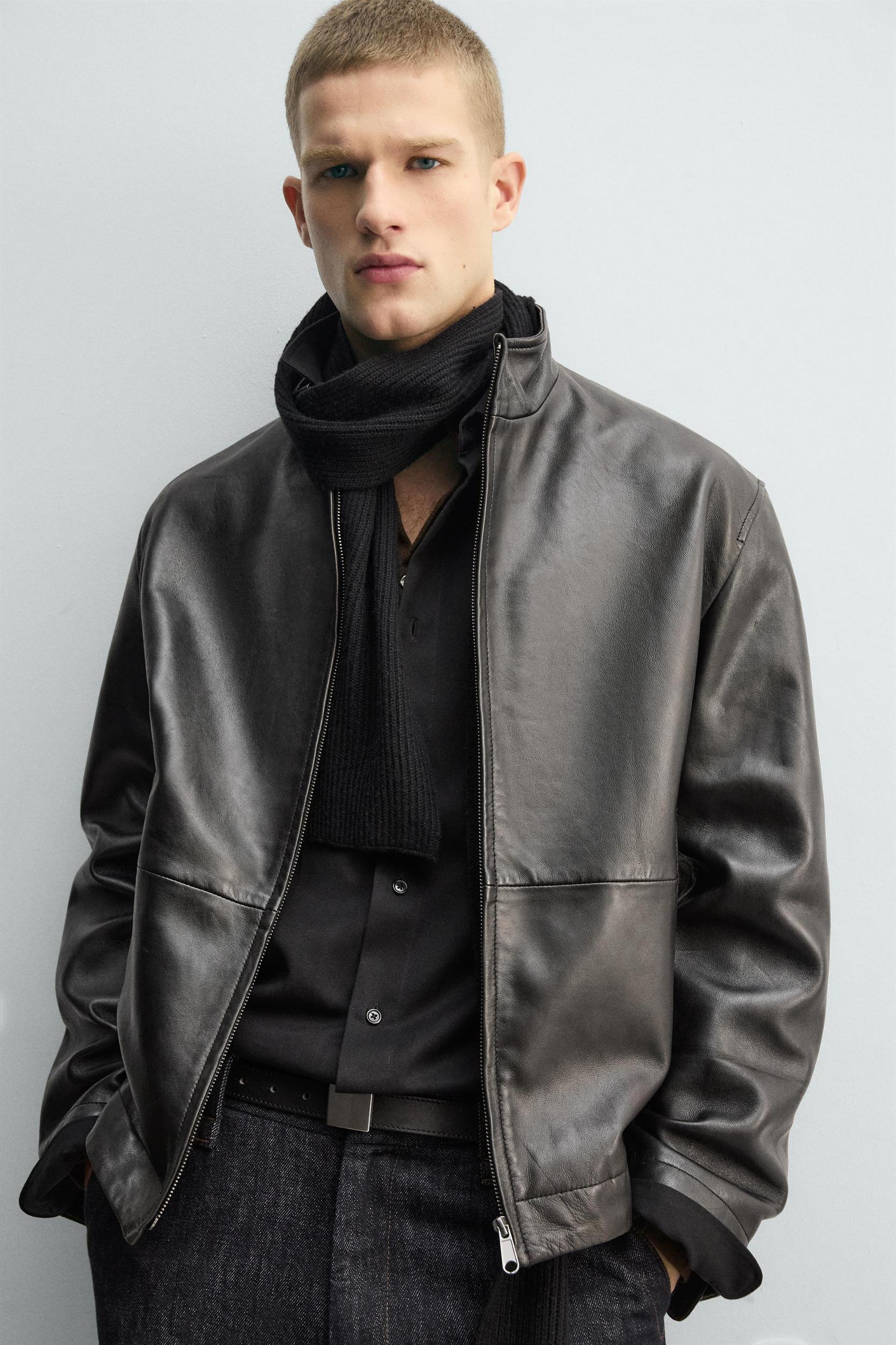 RELAXED FIT LEATHER JACKET Product Image