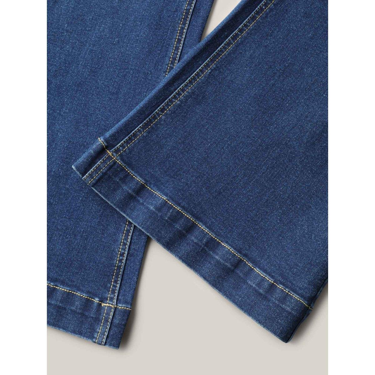 Plus Size Stretchy Waist Whiskered Bootcut Jeans Women Denimindigo Elegant Medium stretch Slanted pocket Jeans BloomChic 30/6X Product Image