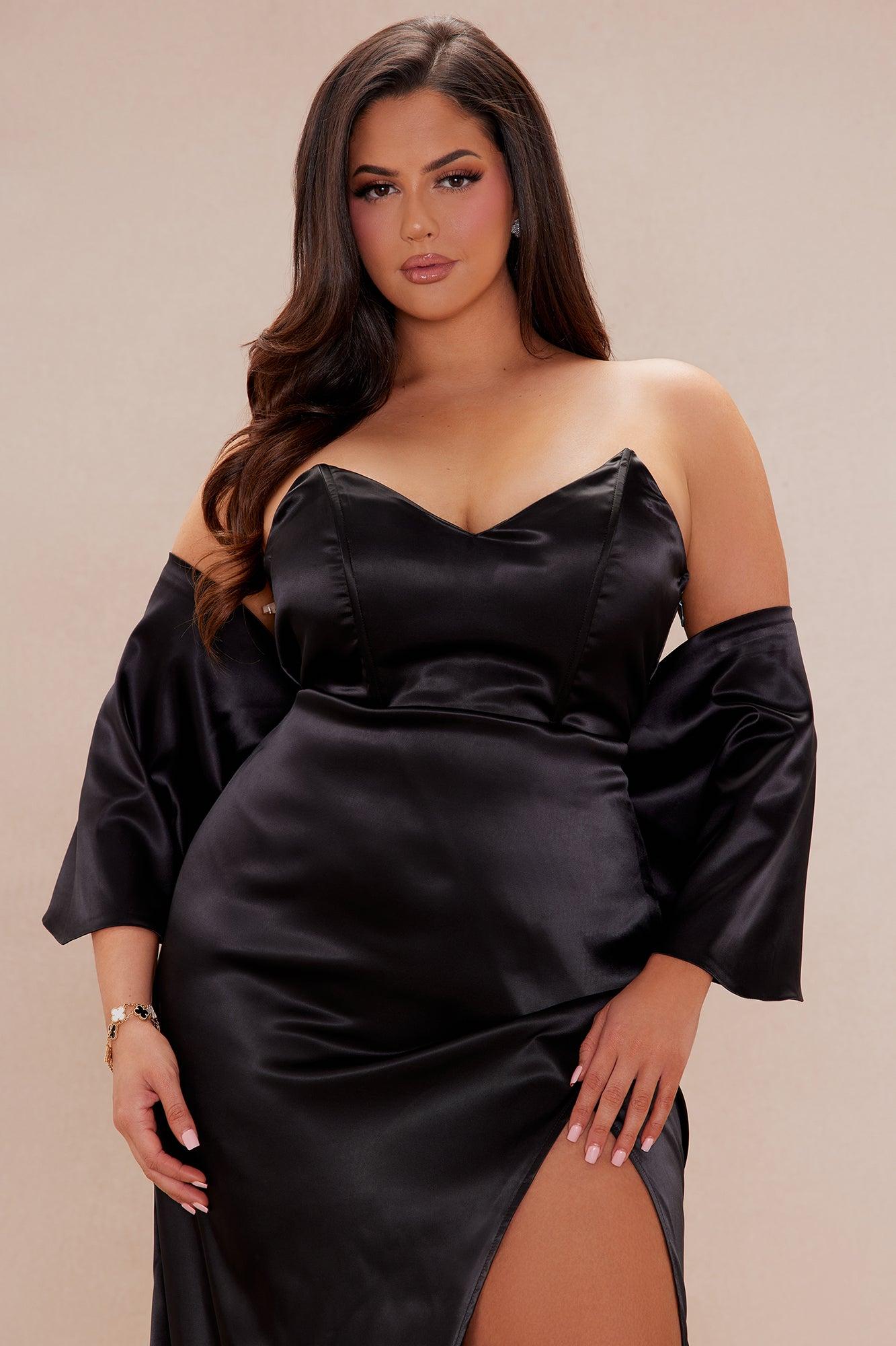The Main Attraction Satin Gown Set - Black Product Image