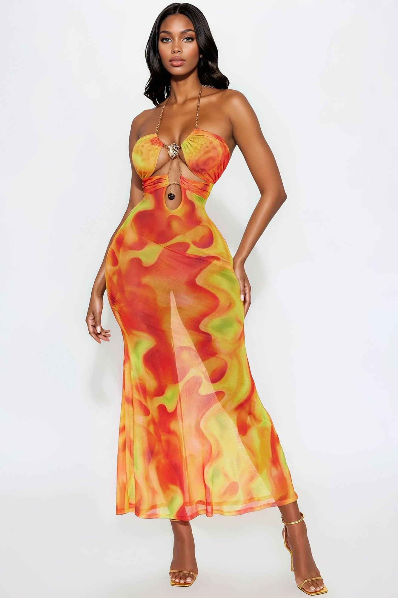 Always Making A Statement Mesh Maxi Dress - Orange/combo Product Image
