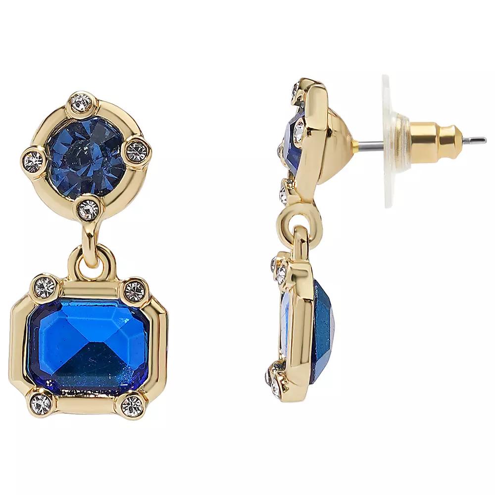 LC Lauren Conrad Gold Tone Crystal Multi-Shape Double Drop Earrings, Women's, Blue Product Image