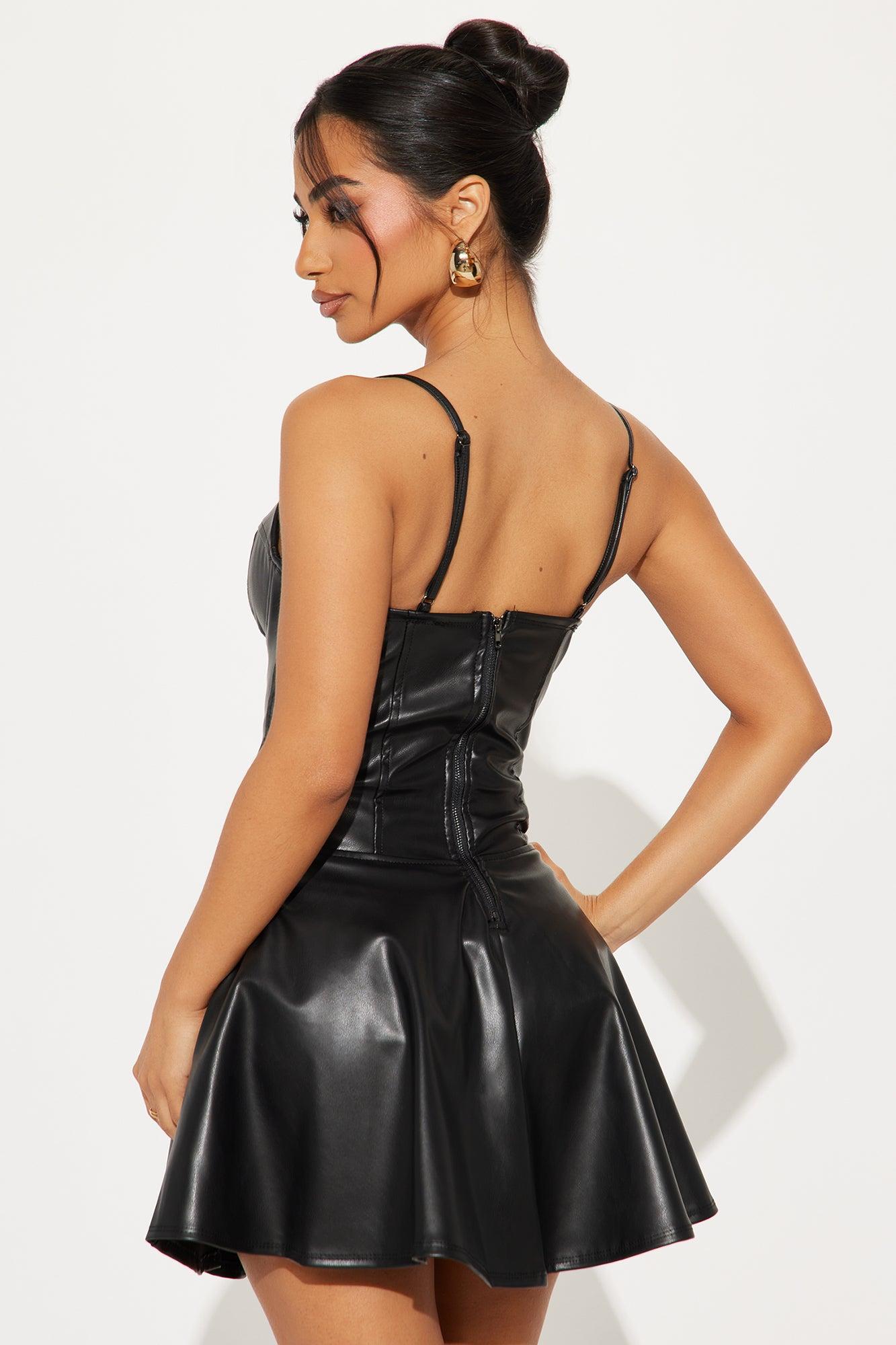 Sabrina Faux Leather Mini Dress - Black Product Image