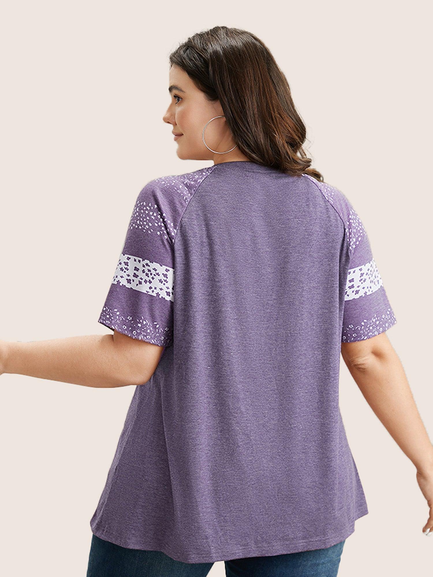Ditsy Floral Colorblock Contrast Raglan Sleeve T-shirt Female Product Image