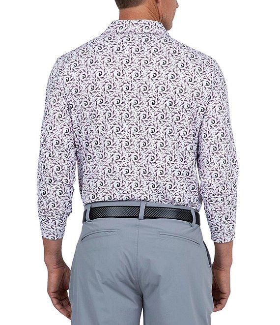 IBKUL Big Wave Print Long Sleeve Polo Shirt Product Image