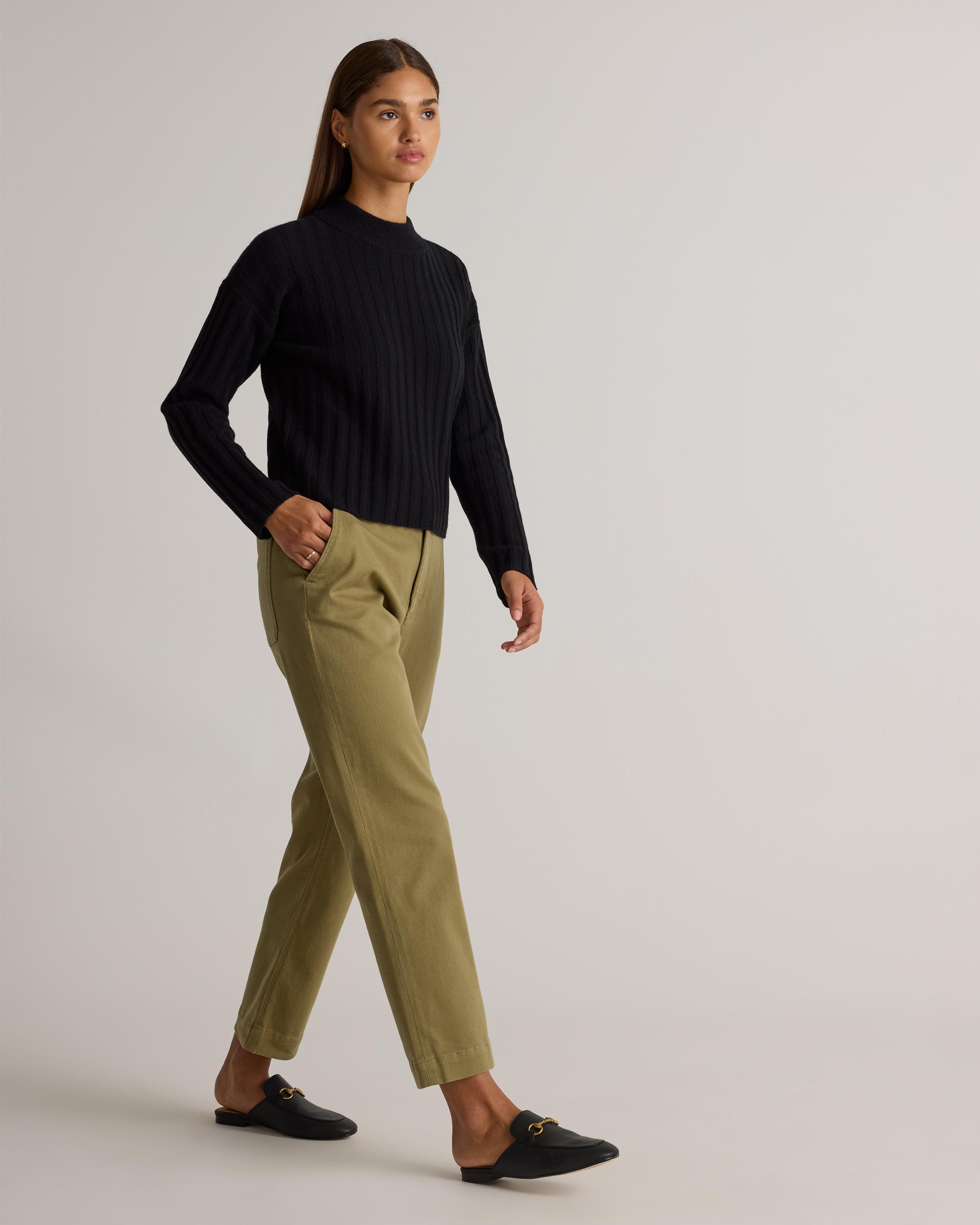 Quince | Women's Mongolian Cashmere Wide-Rib Cropped Mockneck Sweater Size XL Product Image
