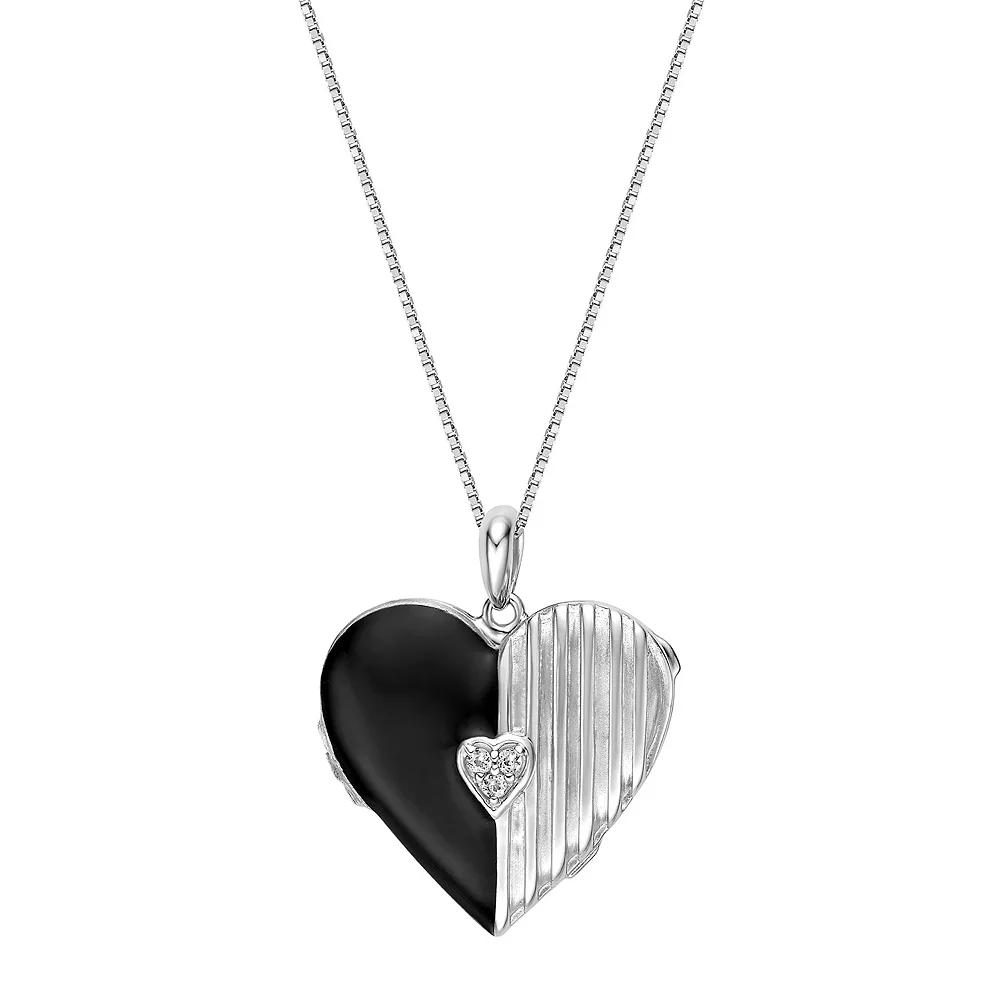 Gemminded Sterling Silver Lab-Created White Sapphire Enamel Heart Locket Pendant Necklace, Women's, Size: 18" Product Image