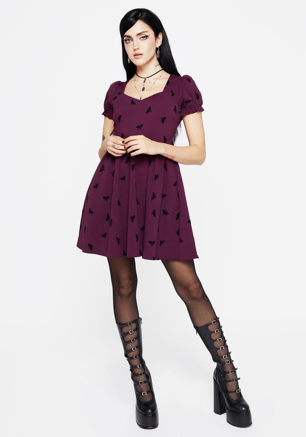 Styx Moth Flocked Velour Print Mini Dress Product Image