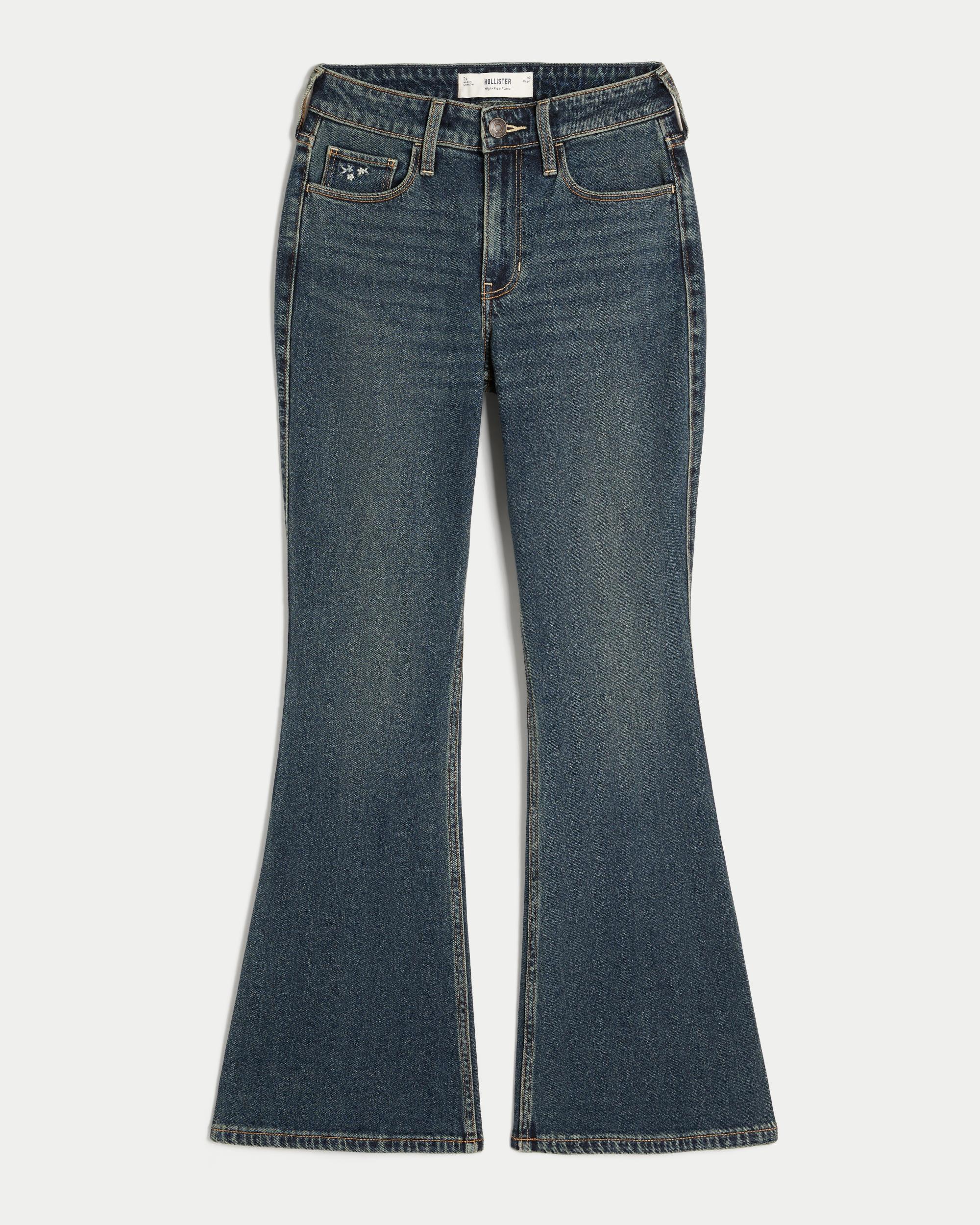 High-Rise Dark Wash Embroidered Florals Flare Jeans Product Image