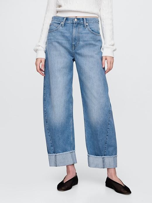 High Rise Cuffed Barrel Jeans Product Image