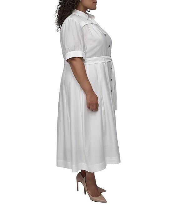 DKNY by Donna Karan Plus Size Short Sleeve Button Front Midi Dress Product Image