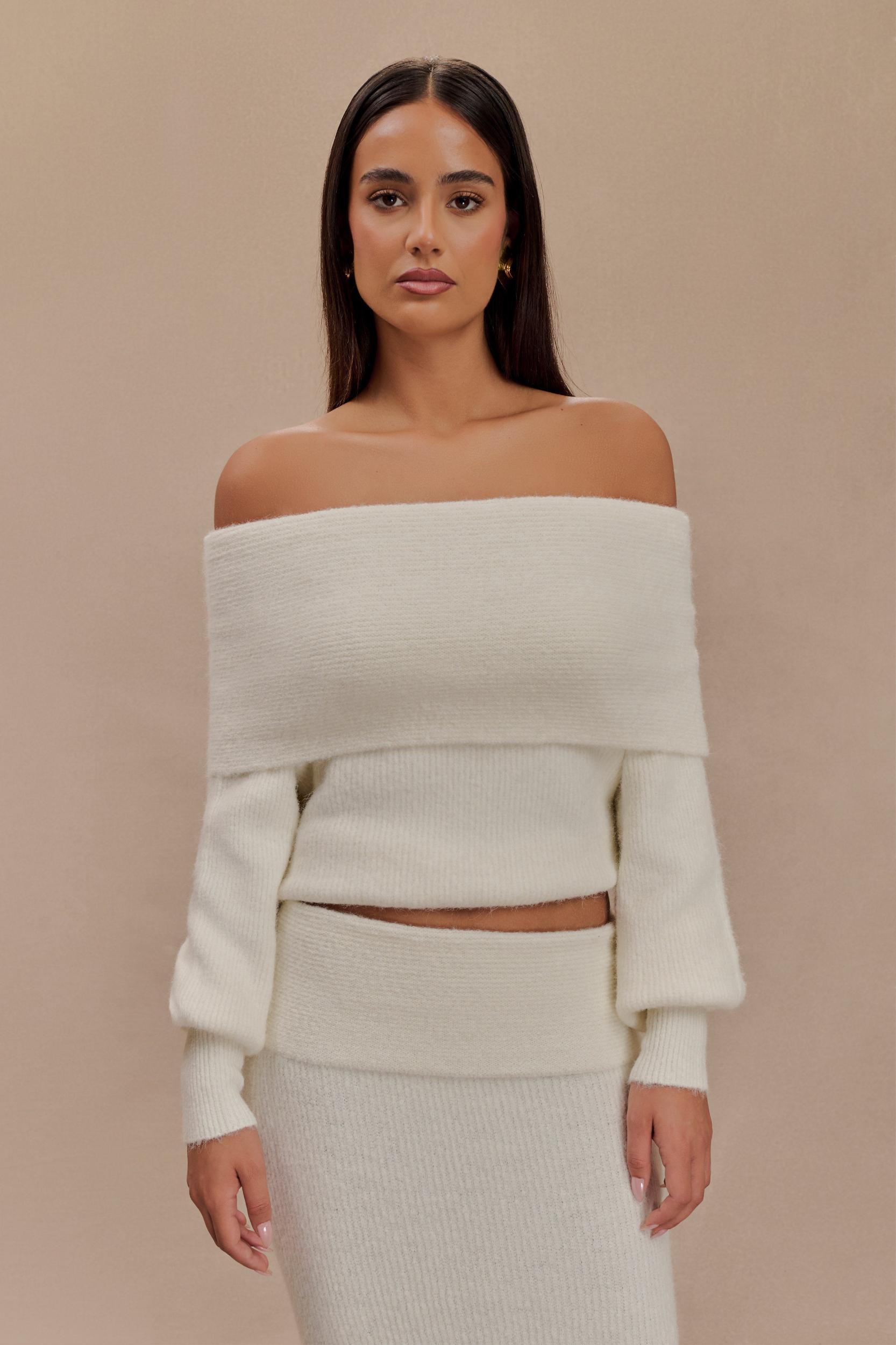 Charlotte Off Shoulder Knit Long Sleeve Top - Ivory Product Image