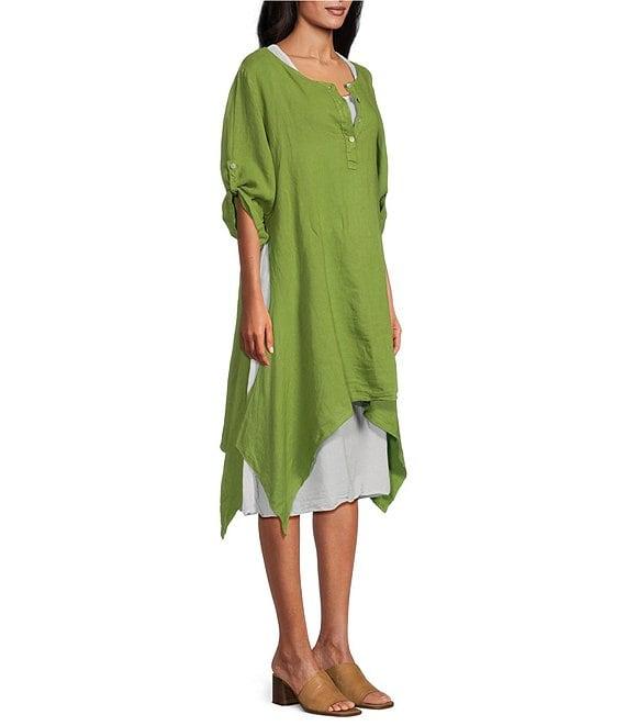 M Made in Italy Round Neckline Short Roll Up Sleeve Midi Dress Product Image