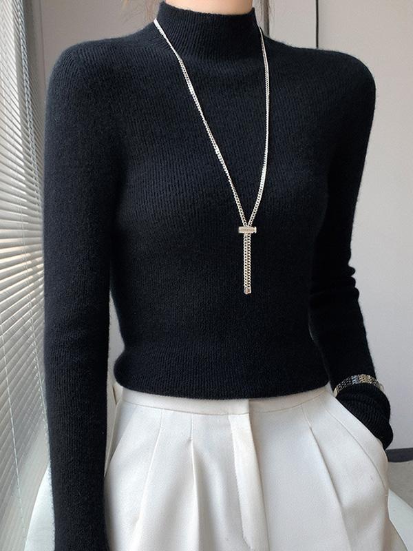 Casual Skinny Long Sleeves Solid Color Half Turtleneck Sweater Tops Product Image