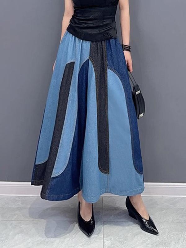 Loose Wide Leg Contrast Color Elasticity Split-Joint Jean Pants Bottoms Product Image