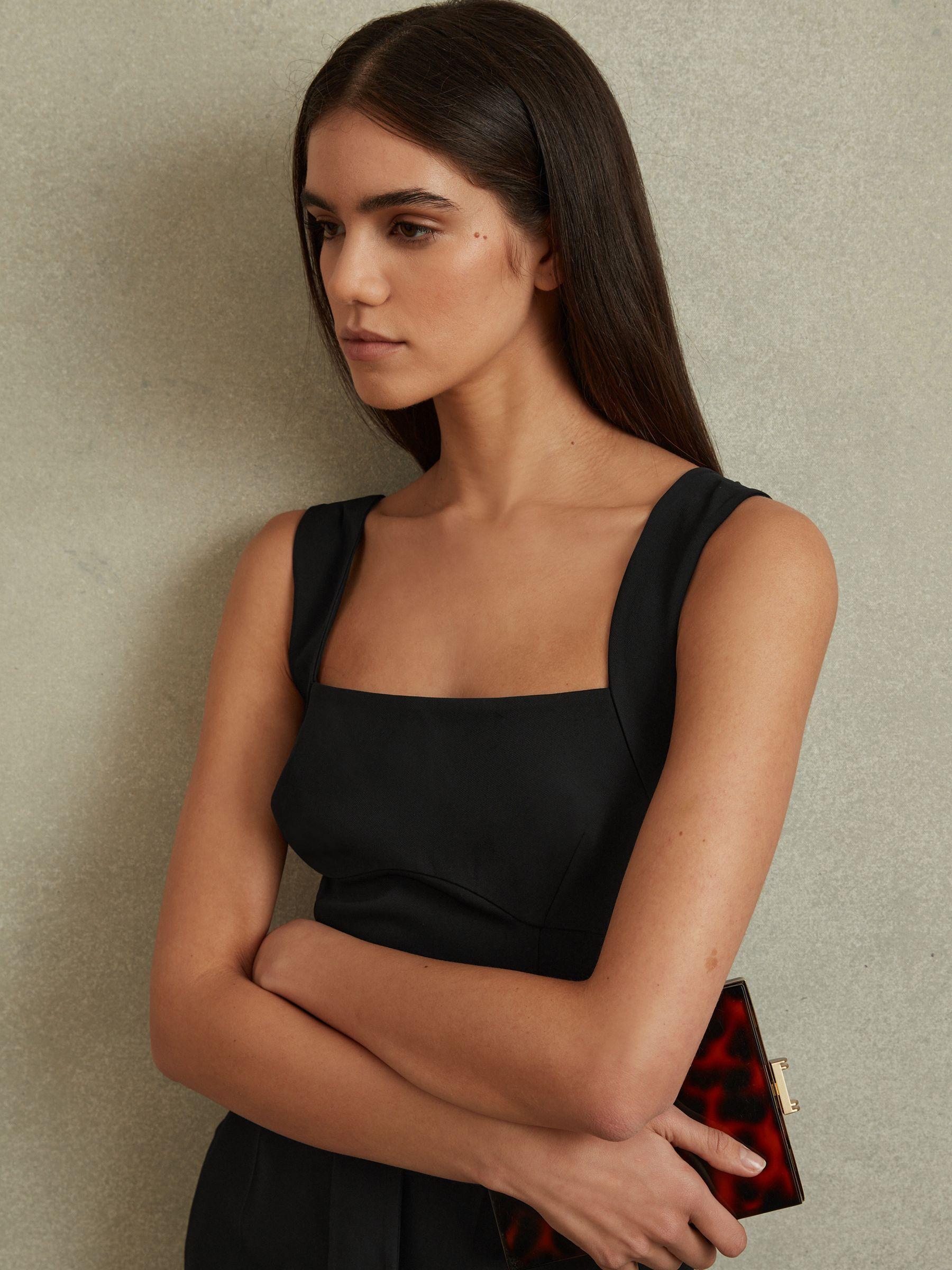 Cross Back Belted Jumpsuit in Black Product Image
