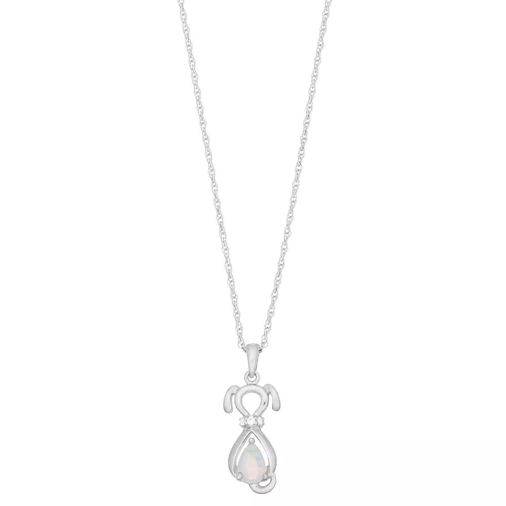 Sterling Silver Gemstone & Lab-Created White Sapphire Dog Pendant, Women's, Size: 18" Product Image