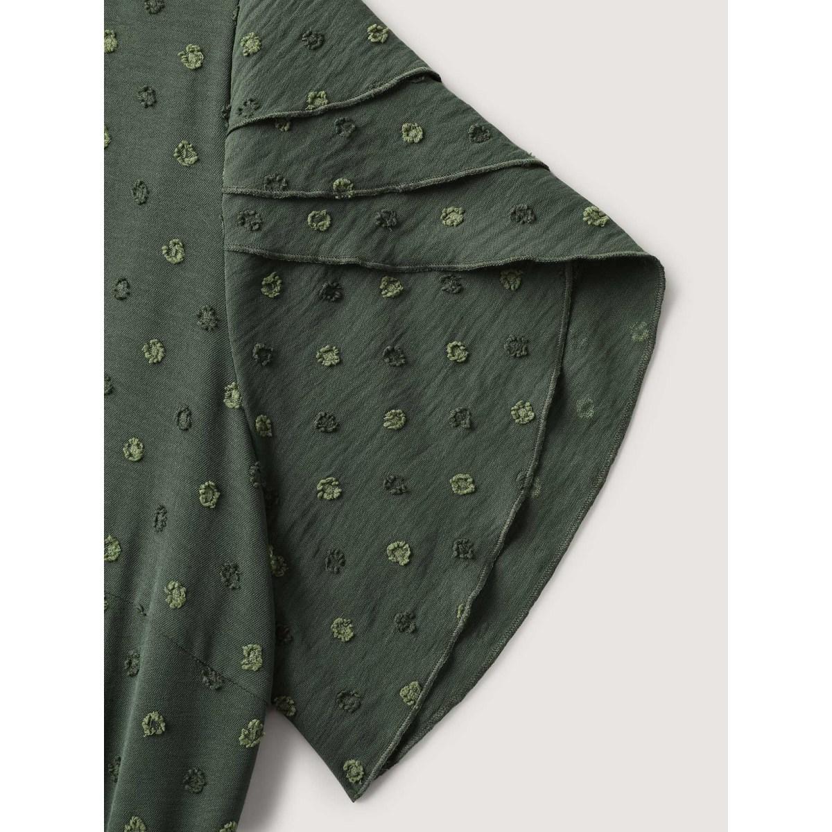 Plus Size Ruffled Textured Layered Sleeve Midi Dress ArmyGreen Women Round Neck Short sleeve Curvy BloomChic 26/4X Product Image