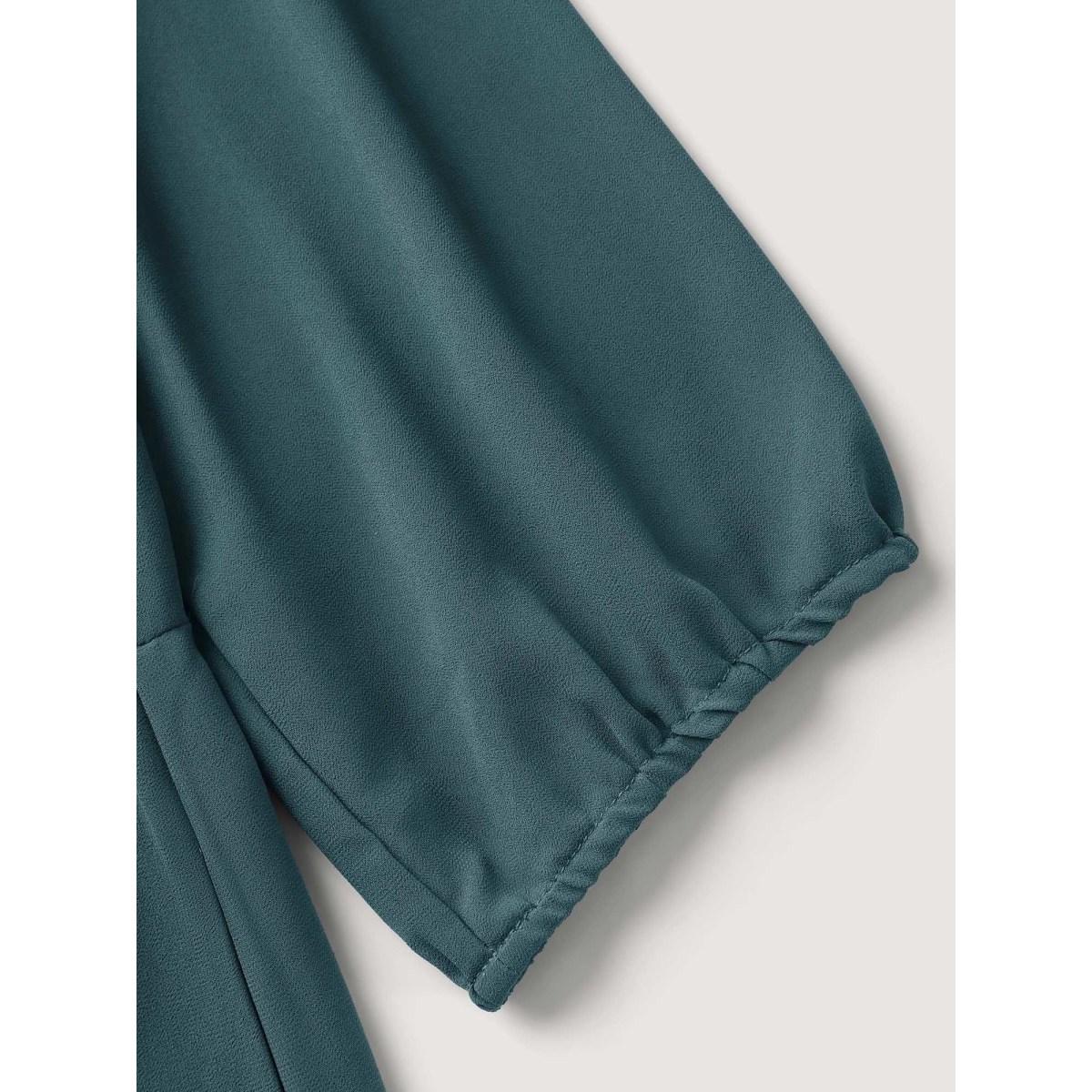 Plus Size Texture Tiered Tassel Solid Midi Dress Cyan Women Timeless Tie knot Flat collar Long Sleeve Curvy BloomChic 22-24/3X Product Image