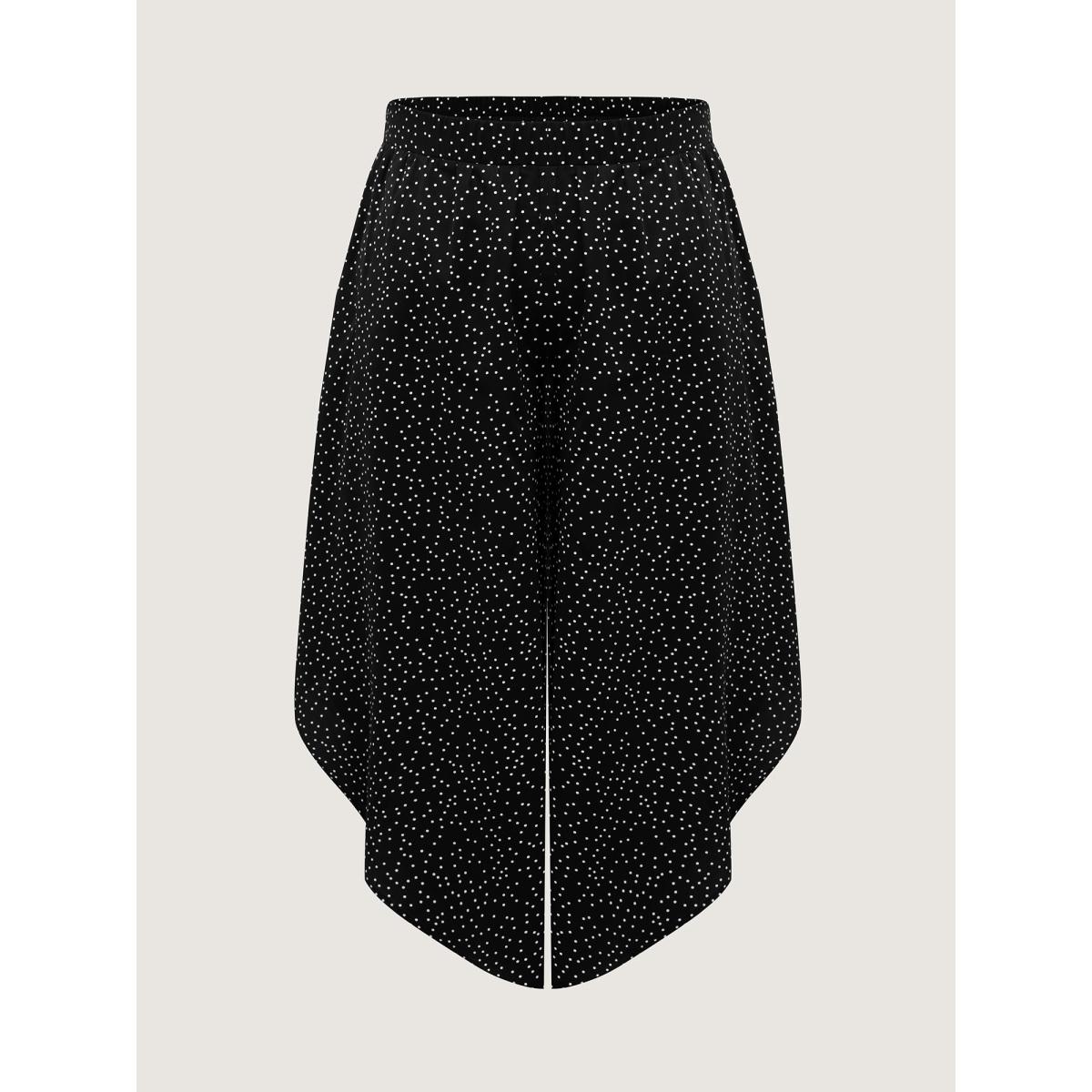 Plus Size Little Dots Asymmetrical Hem Slit Pants Women Black Elegant Wide Leg Mid Rise Everyday-Elegant Pants BloomChic 22-24/3X Product Image