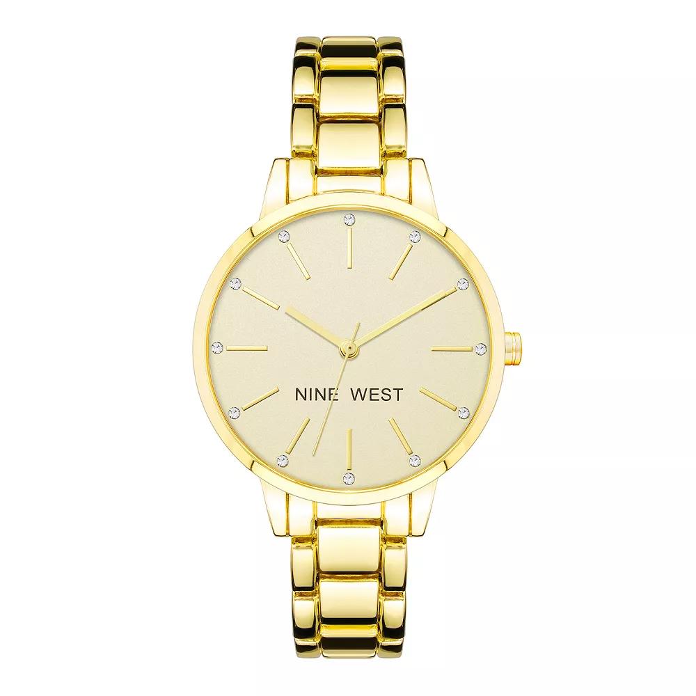 Nine West Women's Gold-Tone Bracelet Watch with Crystal Accents, Size: Medium, Gold Tone Beige Product Image