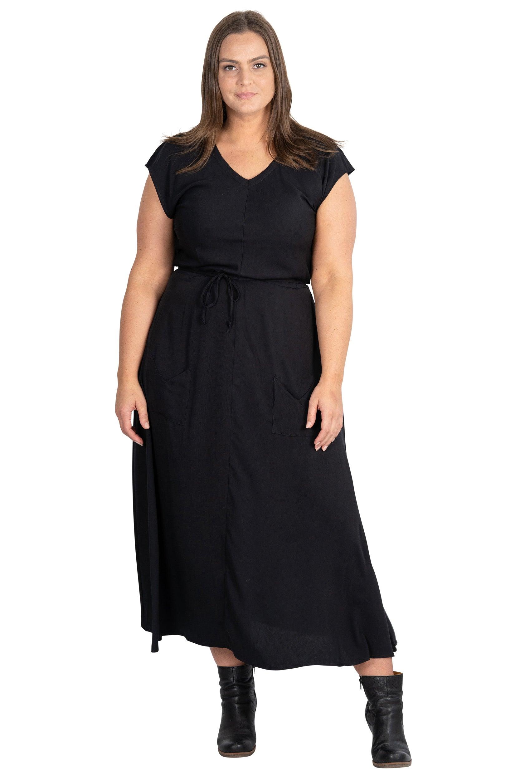 Belted Bias Dress in Black Product Image