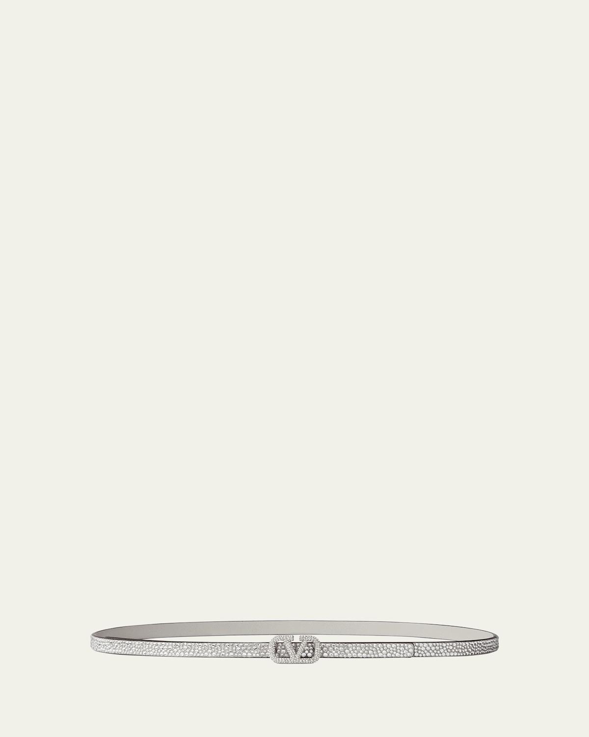 Rhinestone Embellished V-Logo Skinny Leather Belt Product Image