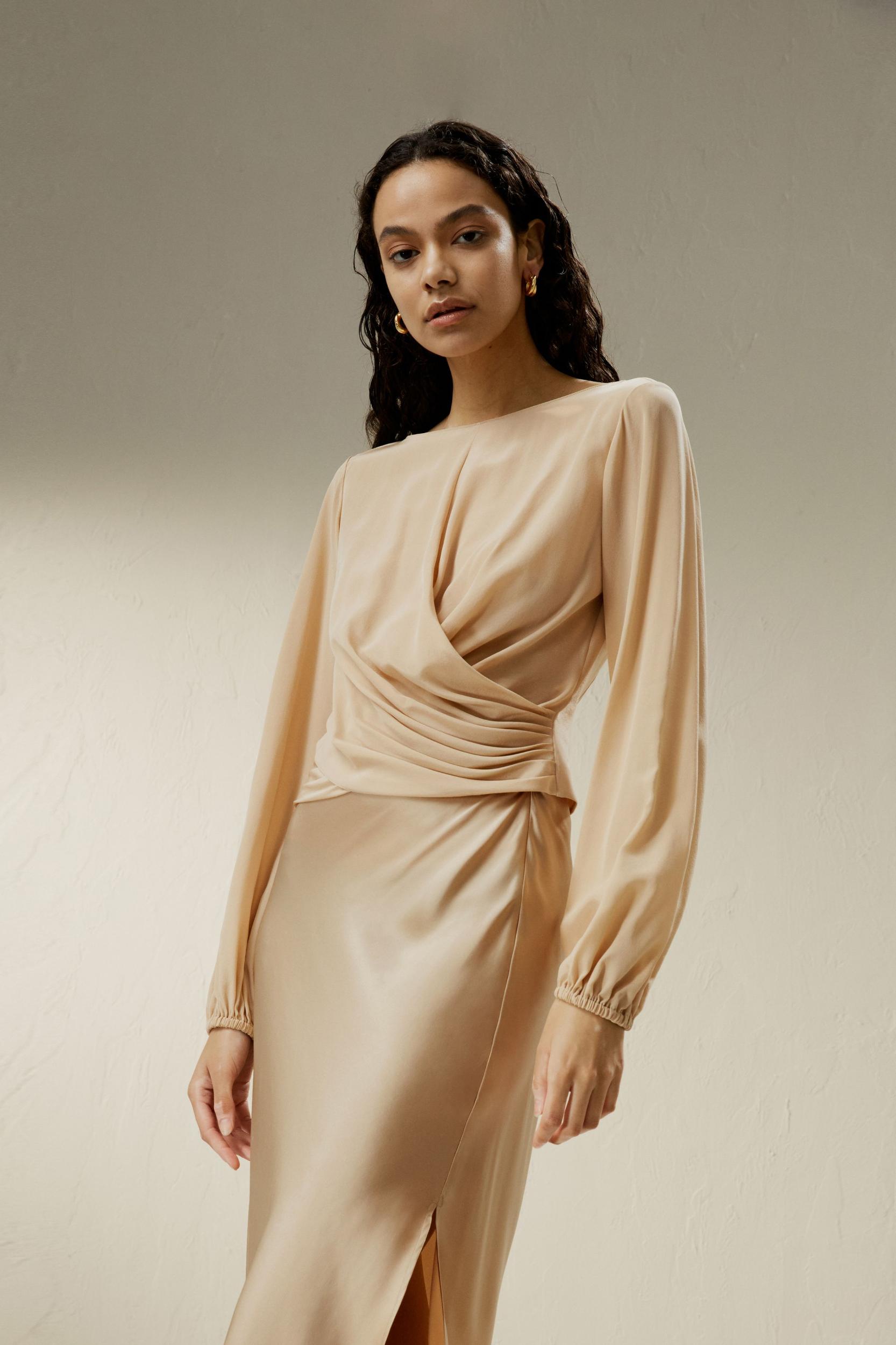 Nipped Waist Crêpe de Chine Blouse Product Image