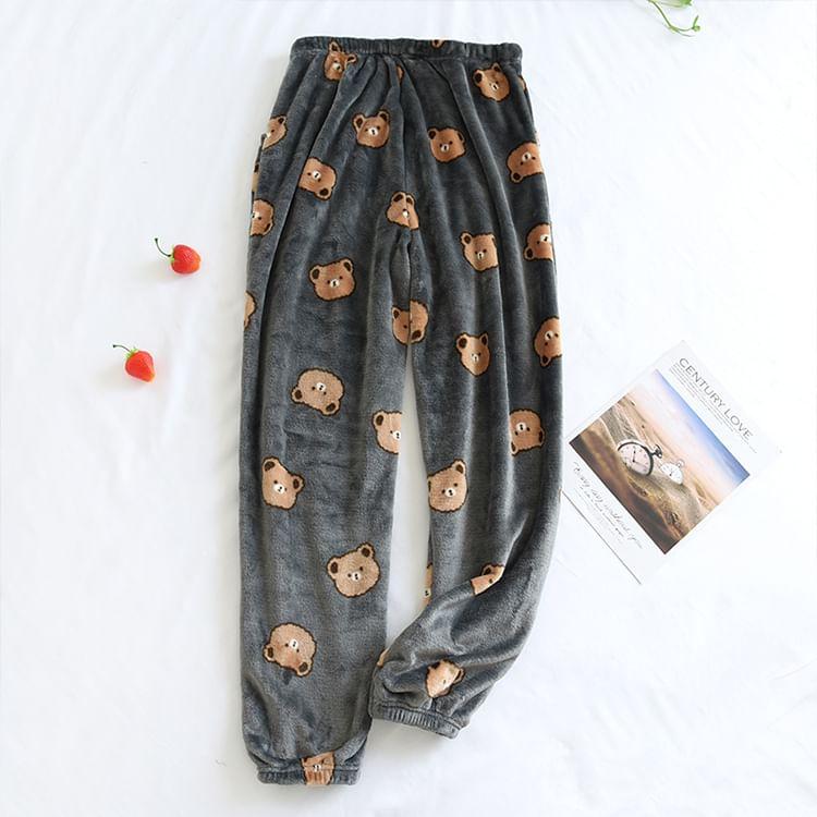 Couple Matching Bear Print Flannel Lounge Pants (Various Designs) Product Image