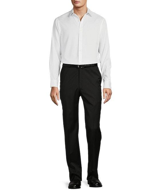 Hart Schaffner Marx New York Modern Fit Flat Front Solid Wool Dress Pants Product Image