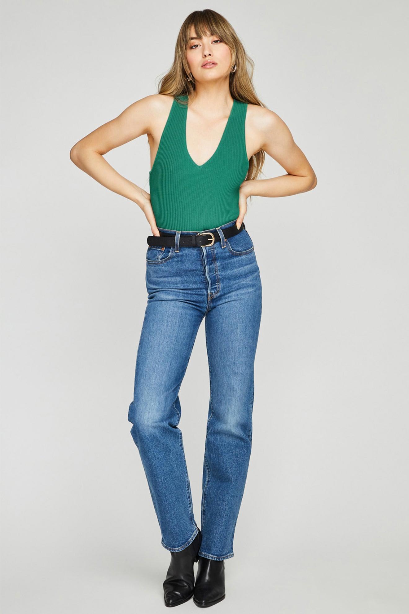 Astor V-Neck Tank - Spring Green Product Image