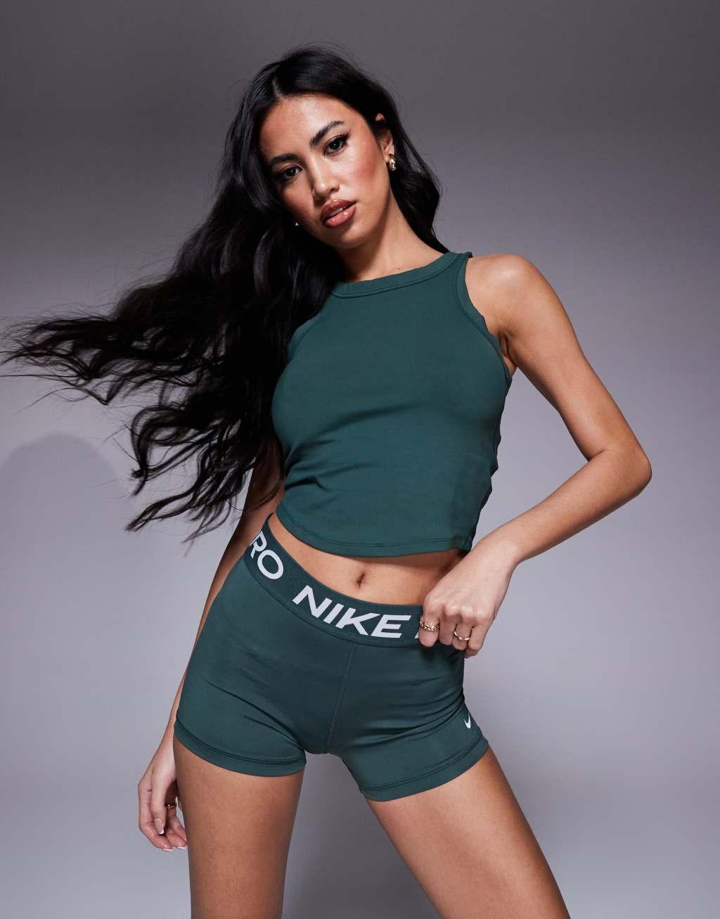Nike Training One cropped tank top in khaki Product Image