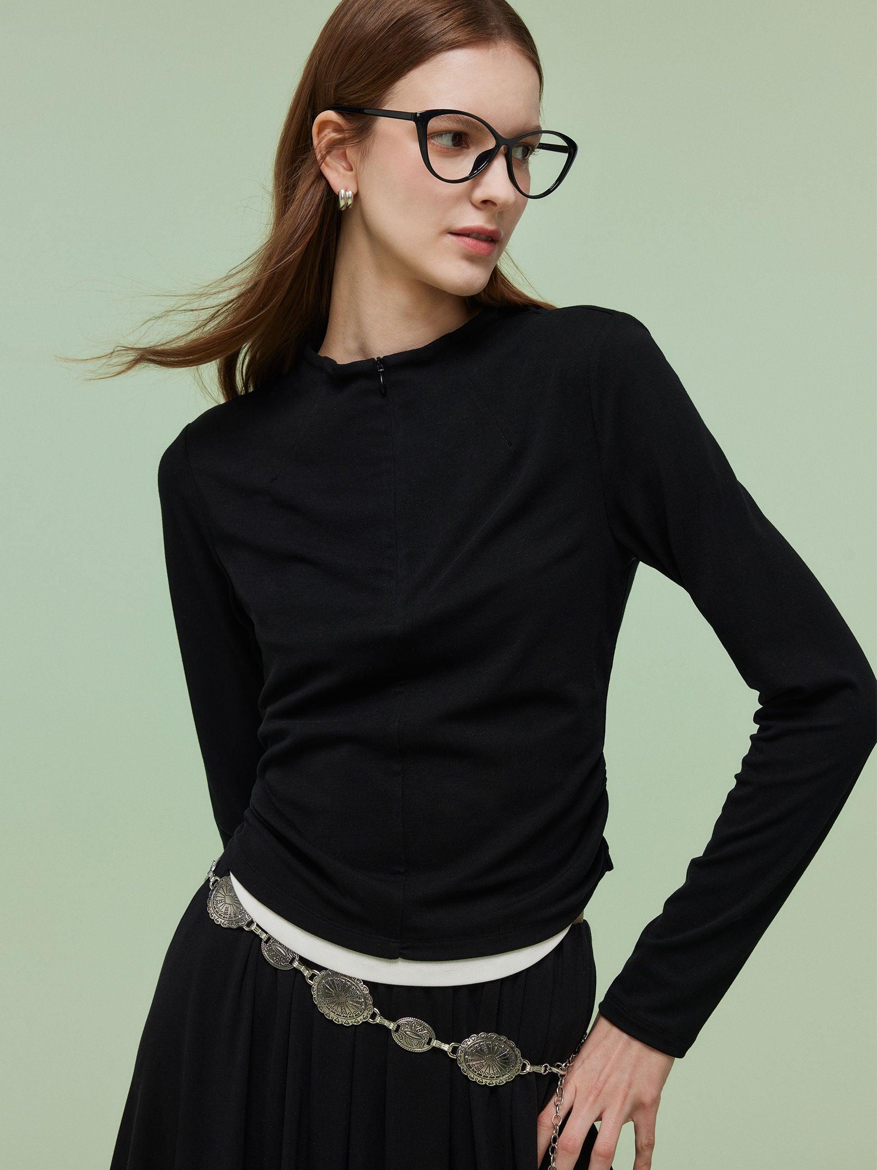 Tencel Blend Half-Zip Women Knit Top And Skirt Two-Piece Set Product Image