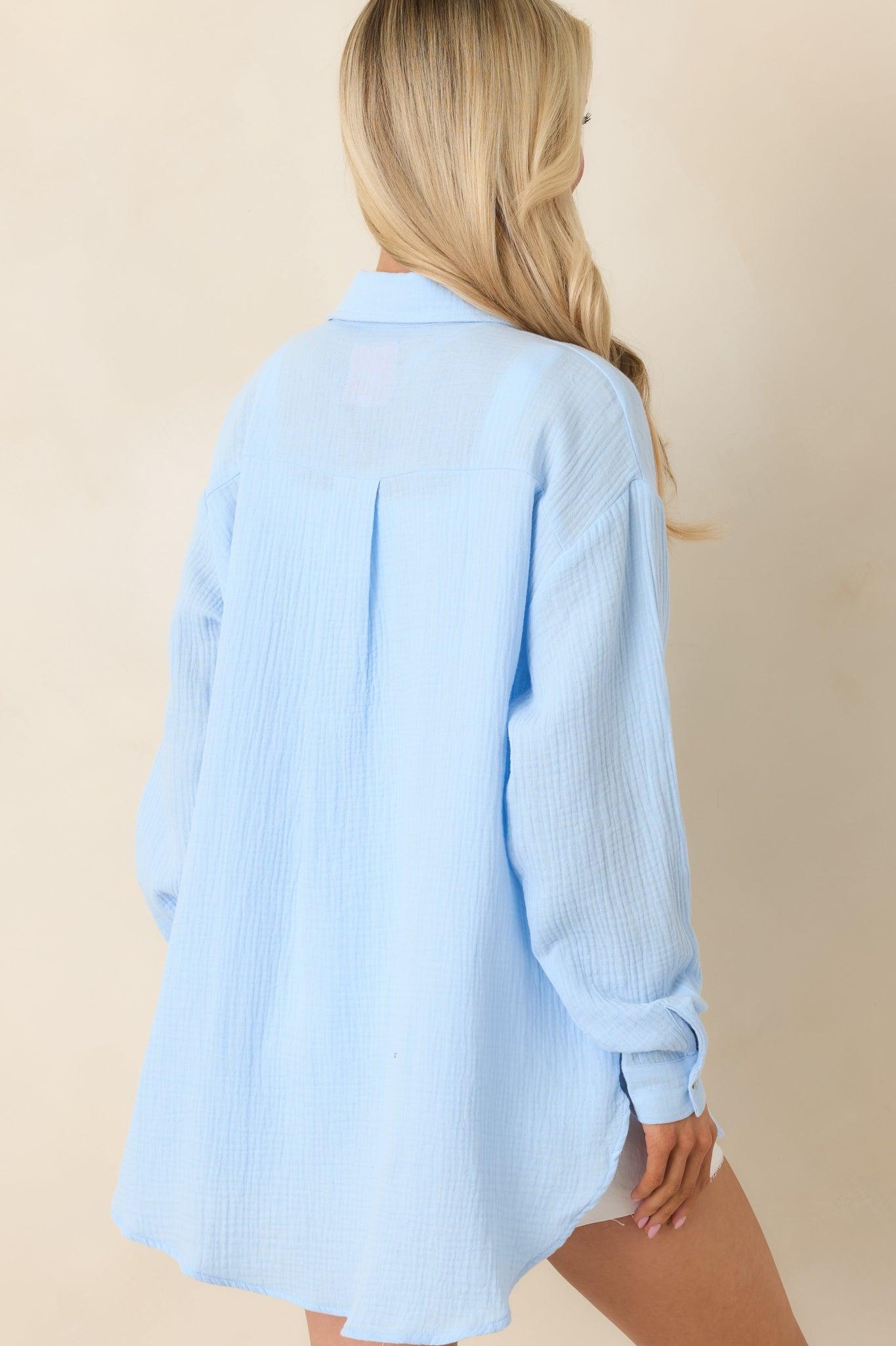 Paradisa Naples Oceana Blue Cotton Button-Up Top Product Image