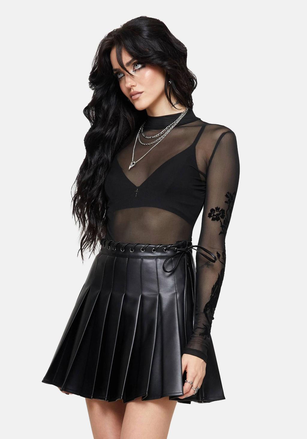 Veluna Braided PU Pleated Skort Product Image