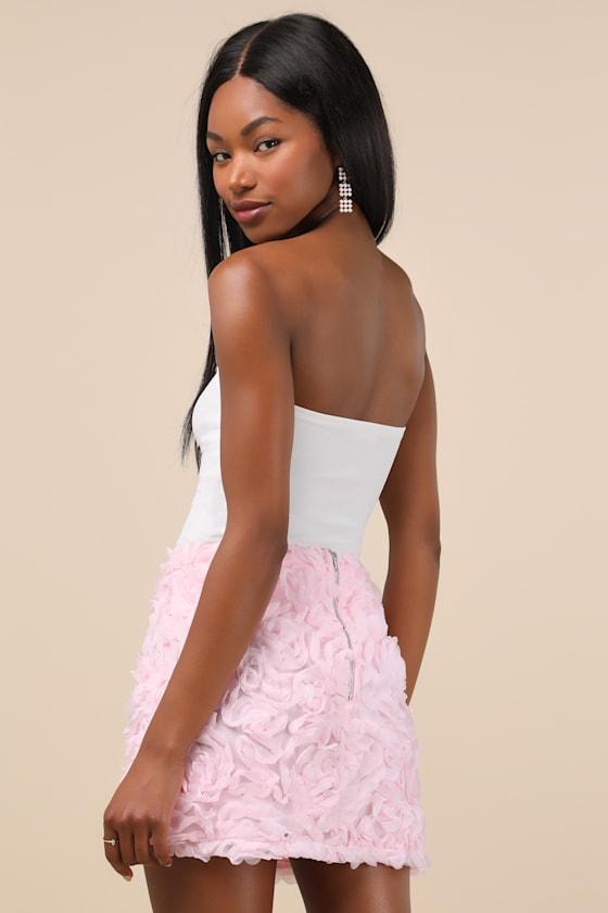 Immaculate Charm Pink 3D Floral Bodycon Mini Skirt Product Image