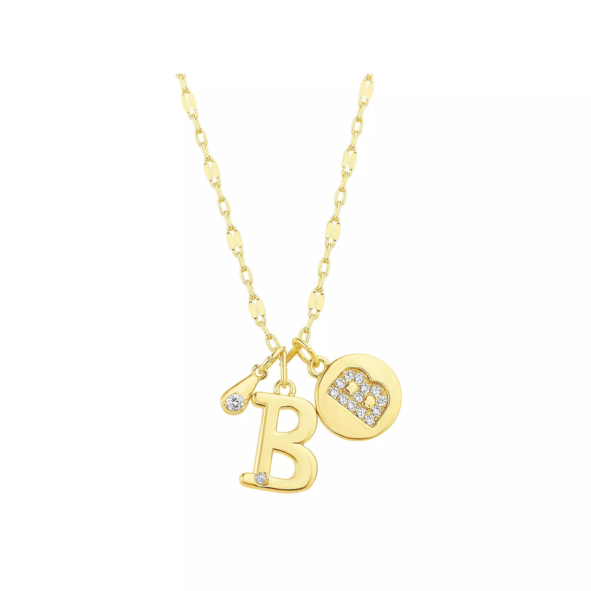 Paige Harper 14k Gold Flash Plated V-Cluster Initial & Cubic Zirconia Charm Necklace, Womens Gold Tone B Product Image