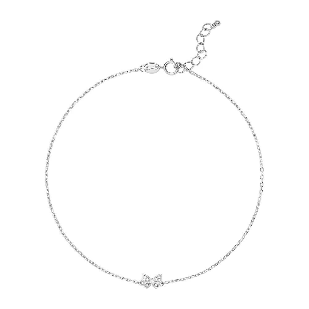 PRIMROSE Sterling Silver Pave Cubic Zirconia Butterfly Anklet, Women's, Size: 9", Sterling Clear Product Image