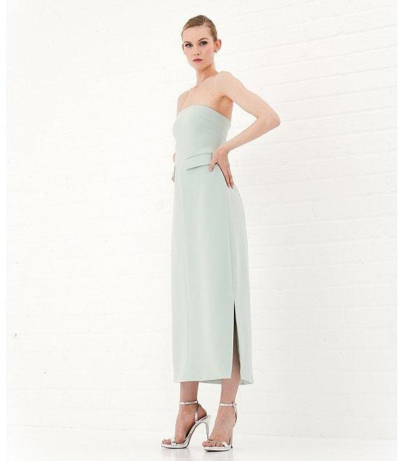 Le' AL.X Woven Straight Neck Strapless Cargo Flap Suit Midi Dress Product Image