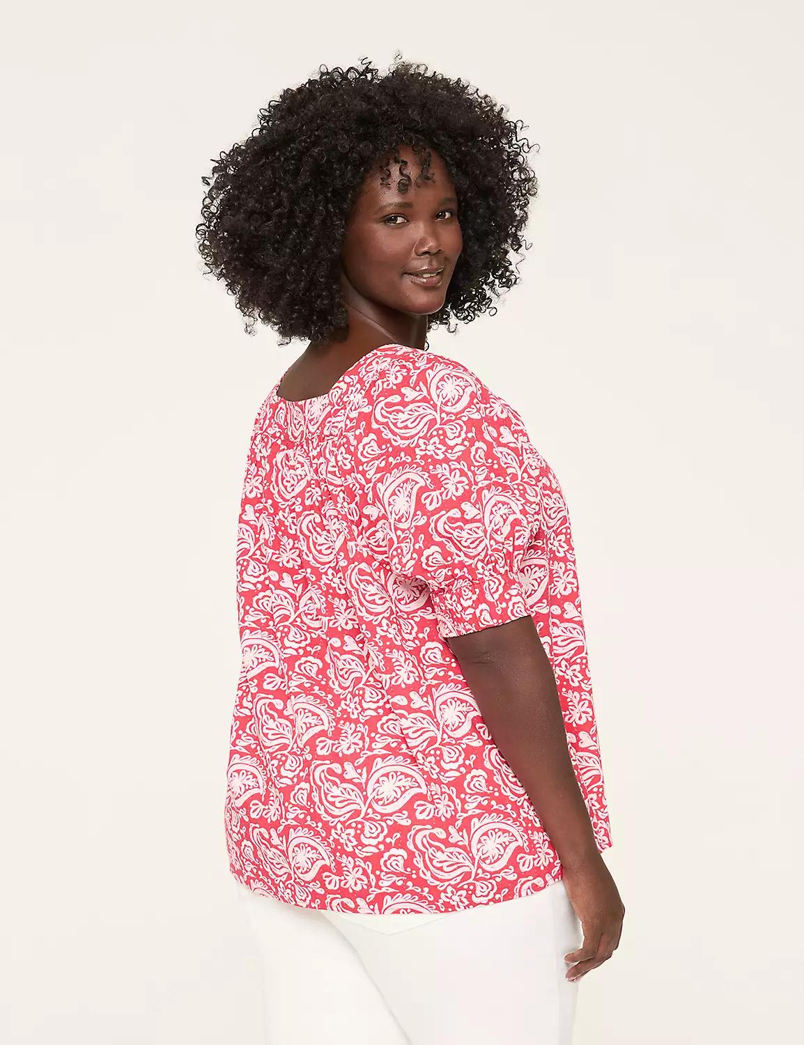 Swing Square-Neck Textured Peasant Blouse Product Image