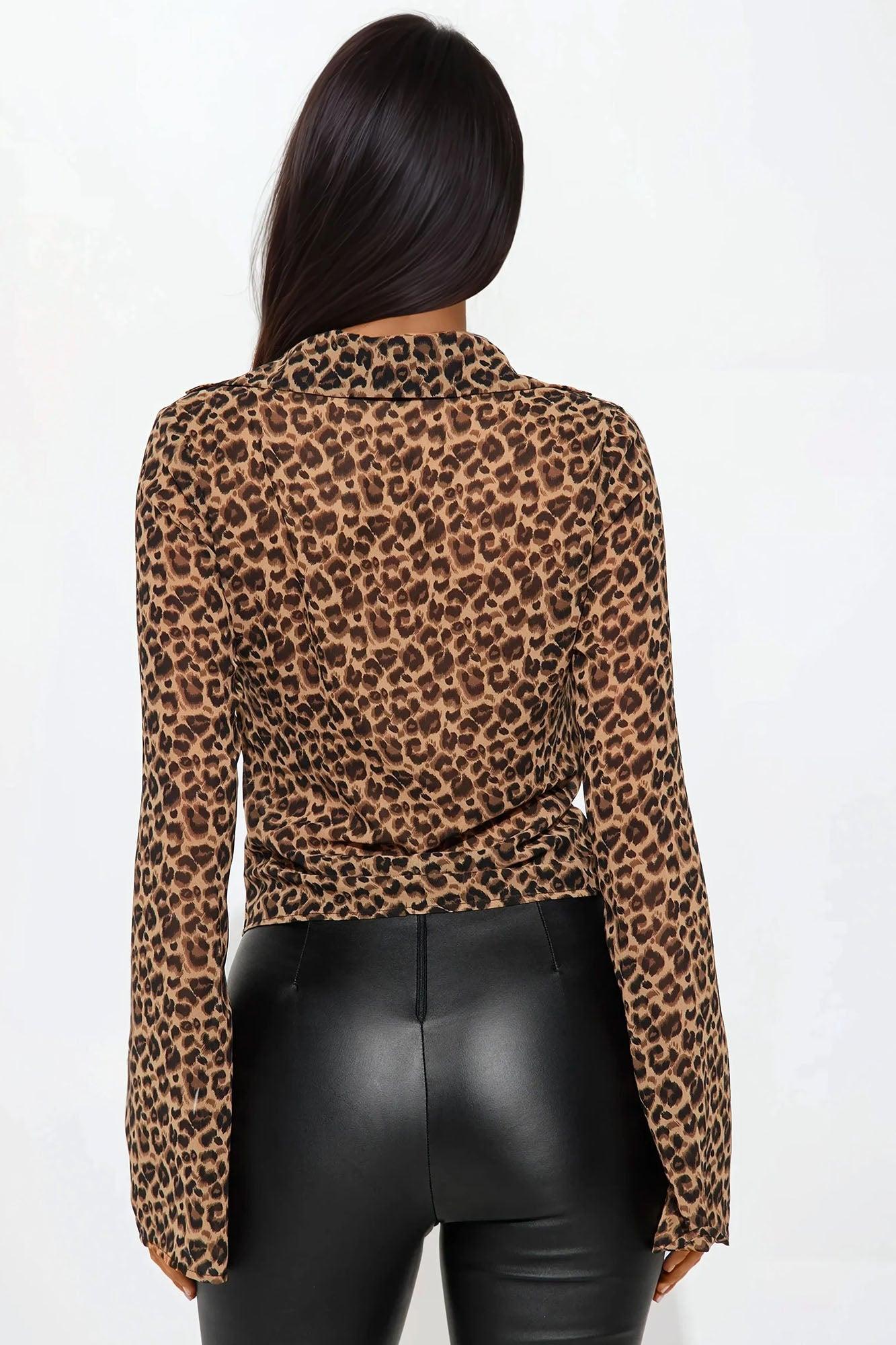 Melina Leopard Chiffon Tie Front Top - Brown Combo Female Product Image