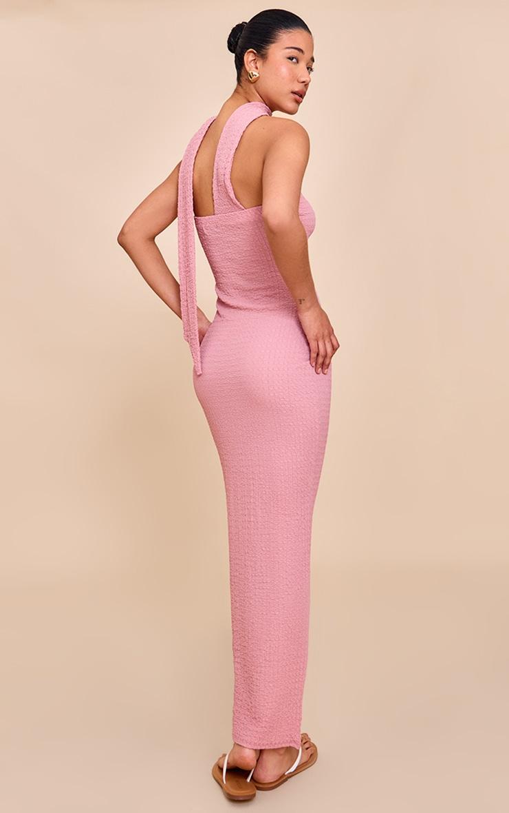 Pink Textured Scarf Detail Bodycon Dress Product Image