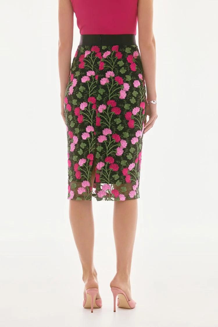 Novelty Floral Embroidered Pencil Skirt- Black/Multi Product Image