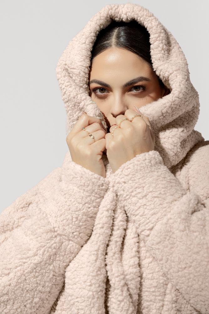 Faux Sherpa Cocoon Coat - Taupe Product Image