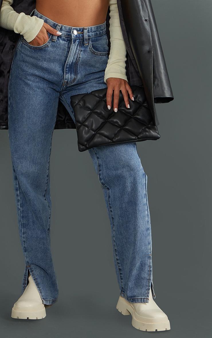 Petite Mid Blue Wash Split Hem Jeans Product Image