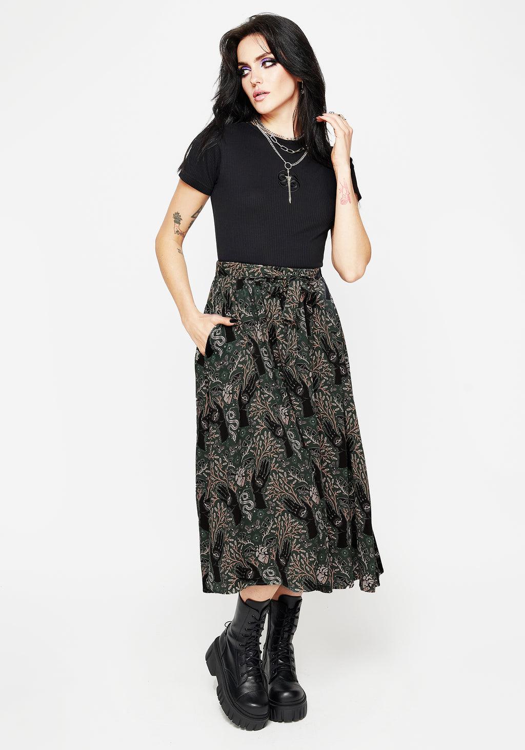 Hemlock Tie Detail Midi Skirt - Green Product Image