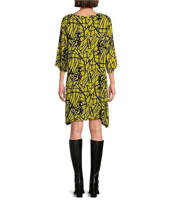 Bryn Walker Hester Netta Print Rayon Crepe Round Neck Long 3/4 Sleeve Dress Product Image
