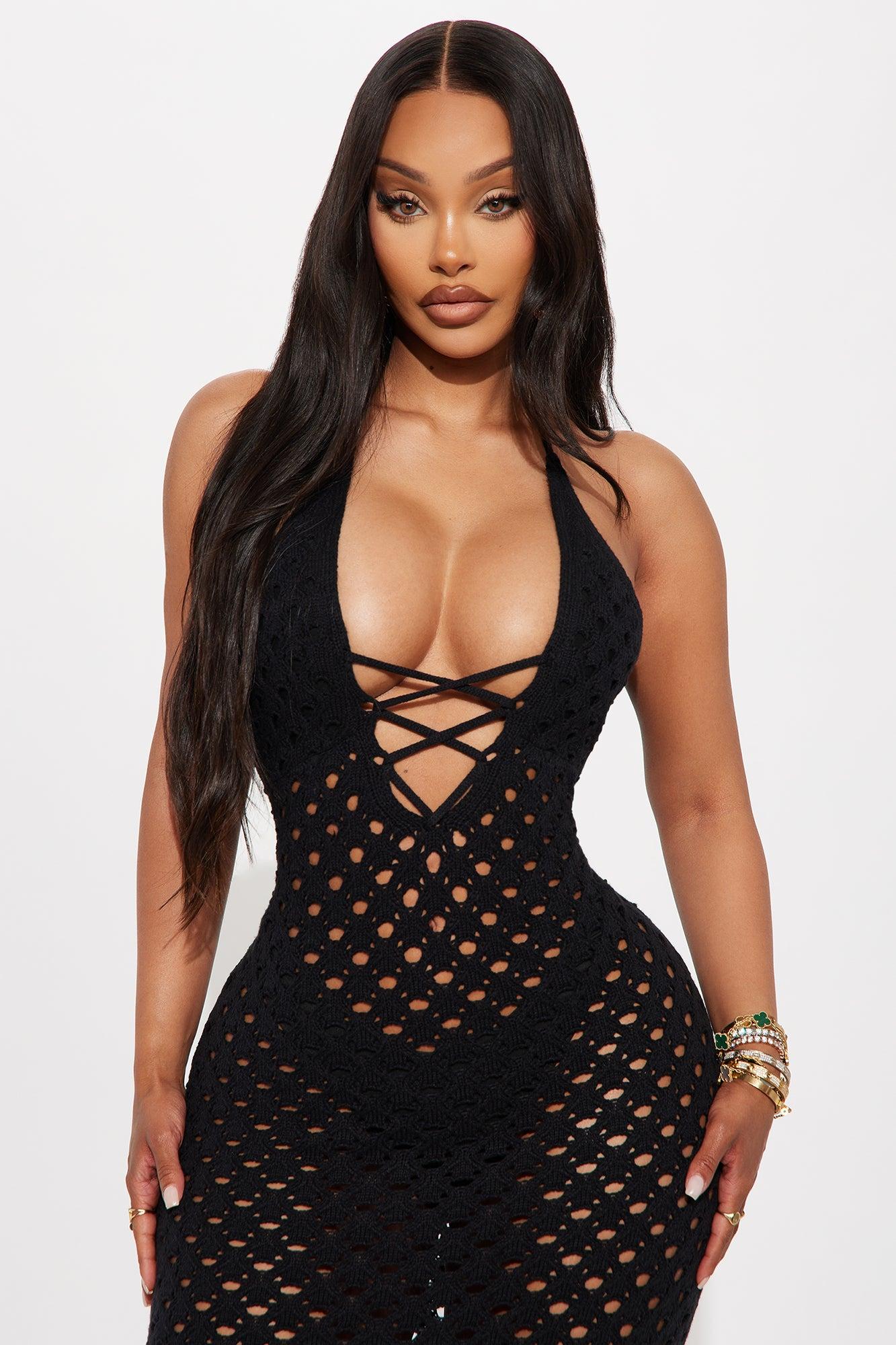 Mona Crochet Maxi Dress - Black Product Image