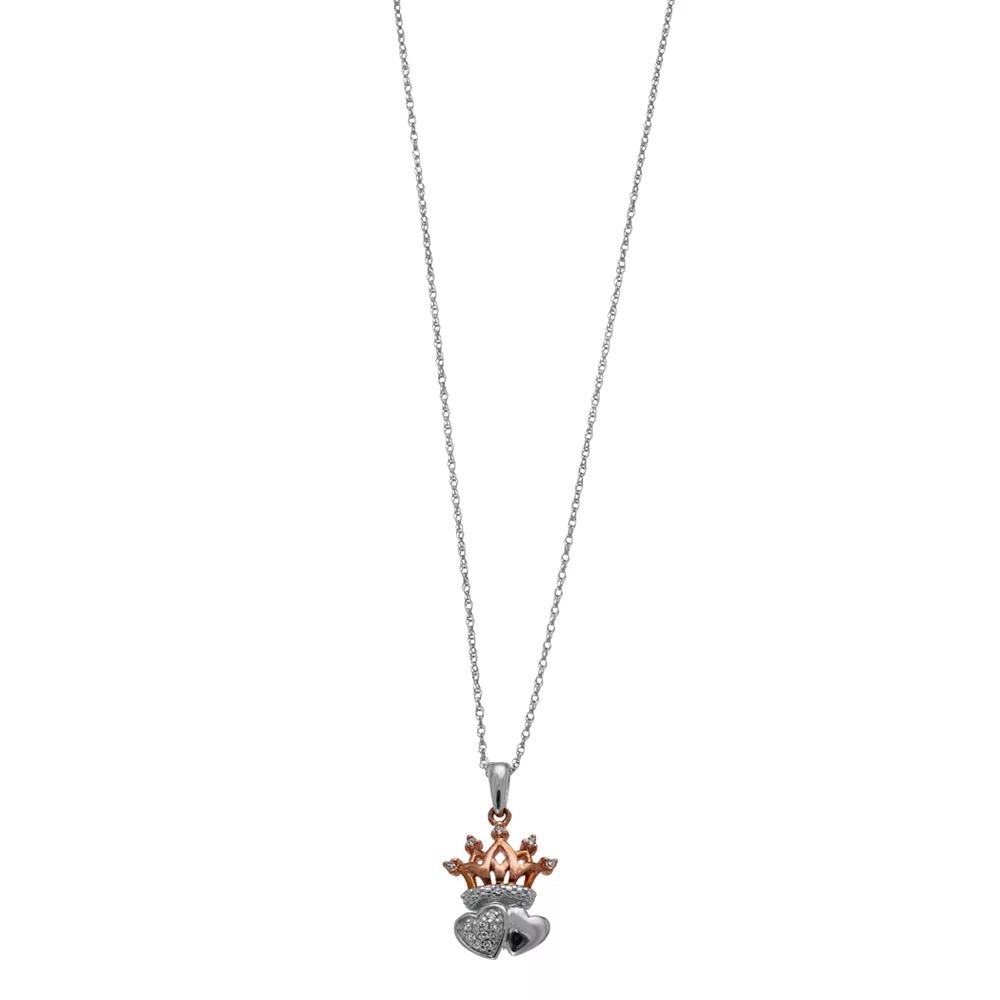 Two-Tone 10k Gold Diamond Accent Crown & Double Heart Pendant Necklace, Women's, Size: 18", 10k 2 Tone Product Image